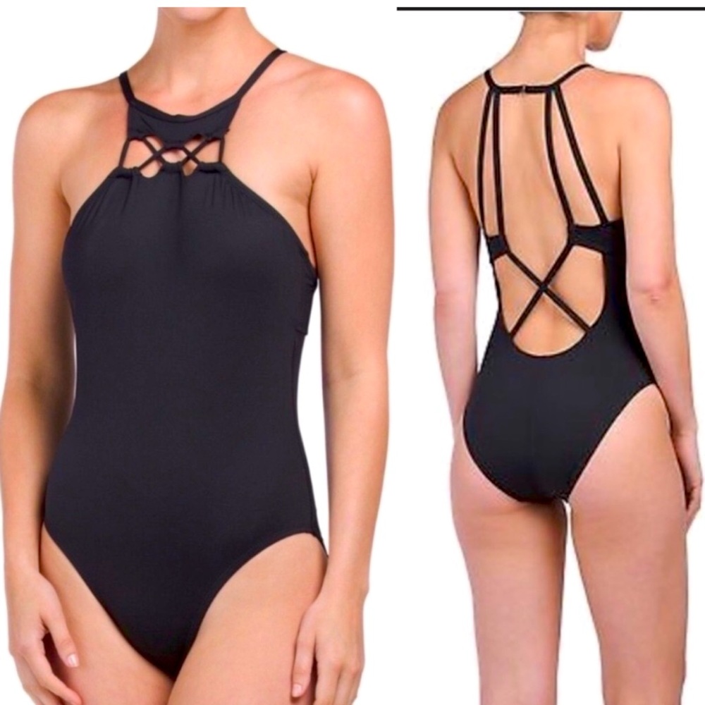 La Blanca Halter One Piece, Black, Size 8